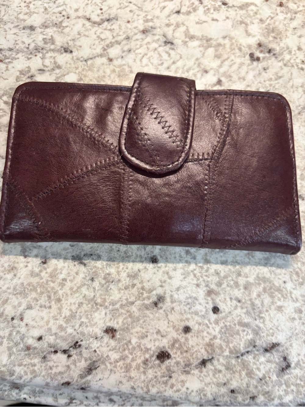 Patchwork Leather Wallet for Women - Dark Brown